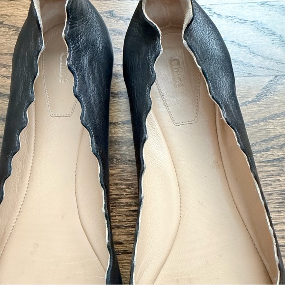 Chloé Women's Black Lauren Scalloped Leather Ballerina Flats - size 38 | US 8 - Picture 3 of 9